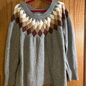 St. John's Bay Gray and Brown Diamond Pattern Sweater
